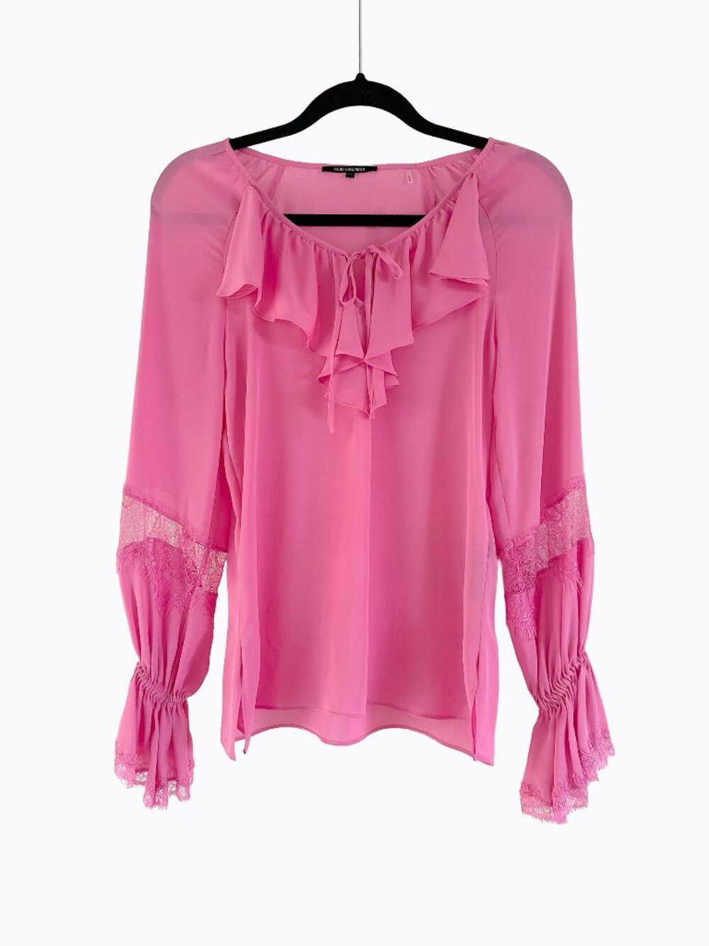 Kobi Halperin Nicolette Pink Silk Blouse XS Lace Ruffle Balloon Sleeve Poet Boho